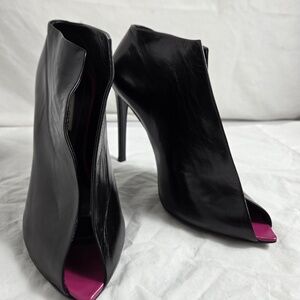 Balenciaga Black Leather Split Vamp Open Toe Booties